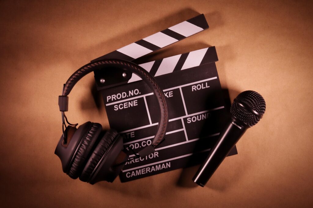 Clapperboard headphone microphone